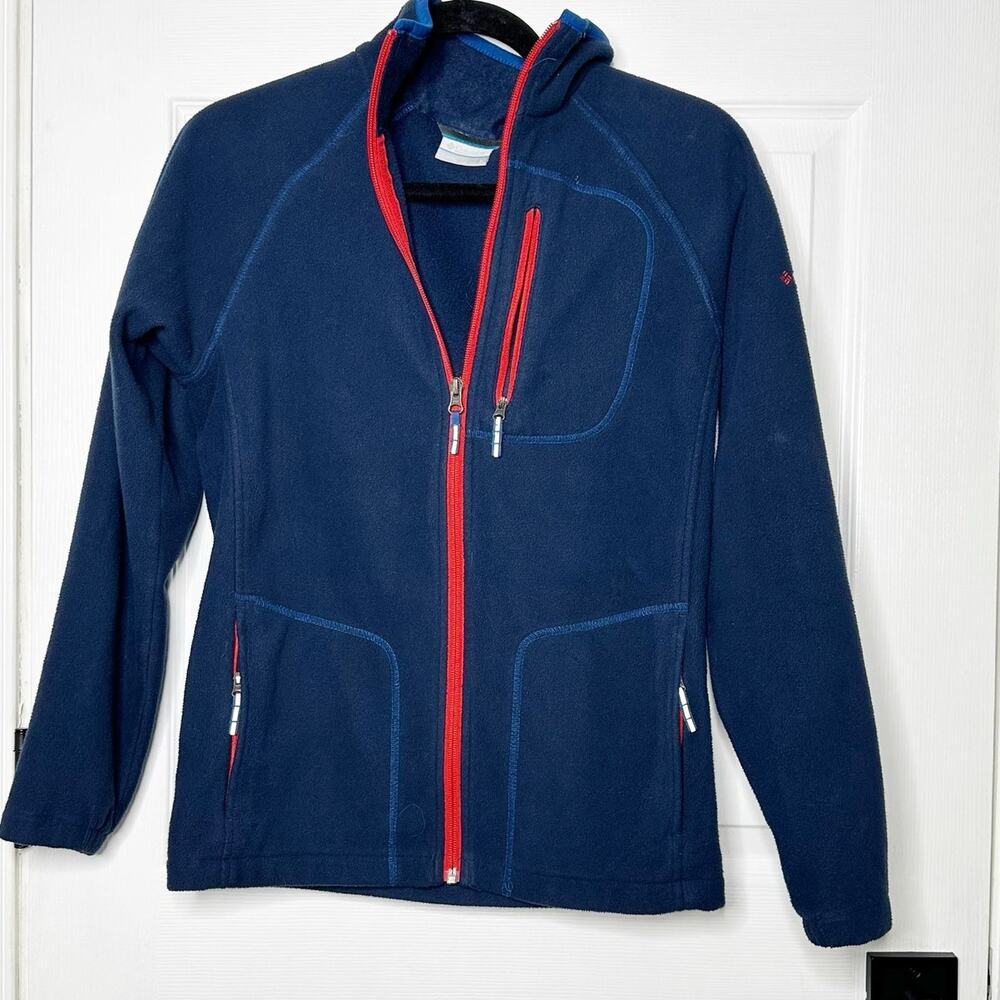 Columbia Boys L Fast‎ Trek Navy Blue Full Zip Fleece Hiking Outdoors Gorpcore